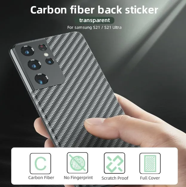 S21 Ultra Thin  Fit Transparent Carbon Fiber Film Phone Case Wrap Screen Protector 3D Back Skin Ultra Thin Protective Film Anti Scratch Back Sticker For Samsung Galaxy S21