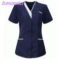 V-neck Design Nurse Tops Women's V-neck Nurse Scrub Tops with Pockets Stylish Patchwork Color Nursing Uniforms for Work Short Sleeve Overalls Workwear Nurse Uniform. 