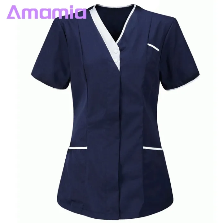 V-neck%20Design%20Nurse%20Tops%20Women's%20V-neck%20Nurse%20Scrub%20Tops%20with%20Pockets%20Stylish%20Patchwork%20Color%20Nursing%20Uniforms%20for%20Work%20Short%20Sleeve%20Overalls%20Workwear%20Nurse%20Uniform%20-%20Image%202
