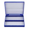 Royal Blue Plastic Rectangle Hold 100 Microslide Slide Microscope Box. 