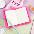Compact size Bunny plush diary Fluffy Soft material Kawaii design Cartoon notebook Multiple colors Durable packaging Portable notepad for School Office Daily planning Writing journal Gift idea. 