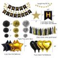 Birthday Decorations, Birthday Party decoration balloon Kit 92/ 93 pcs Happy Birthday Confetti Balloons with Paper Pom Pom Black and Gold for Party Supplies. 