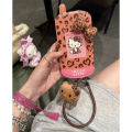 Zebf -- Luxury leopard print cute Hello Kitty make up mirror flip protect Case for iPhone 13 14 15 16pro Max retro mobile phone KT cover. 