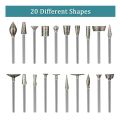 Stone Carving Set Diamond Burr Bits,20PCS Polishing Kits Rotary Tools Accessories with 1/8 Inch Shank for Carving. 