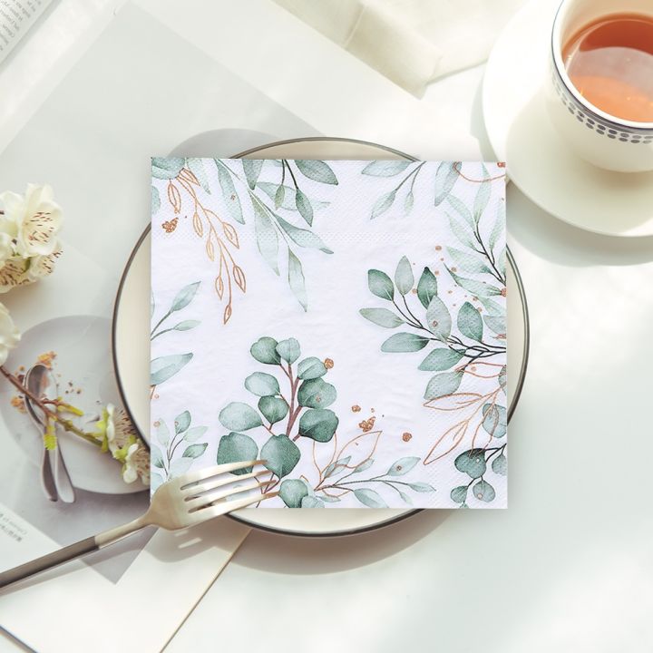 20pcs Green Printed Napkins Papers Mouth Wiping Cloth Paper Towels Party Celebrations Table Plate Placement Napkin Towels