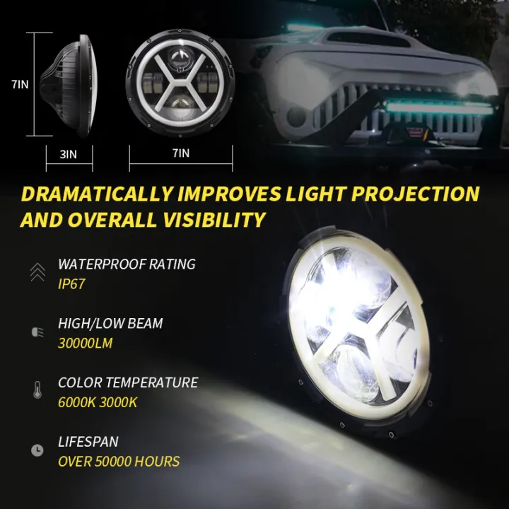 500W%207%20Inch%20Round%20Angel%20Eye%20LED%20Headlight%2030000LM%20with%20Hi/Lo%20Beam%20DRL%20Amber%20Halo%20Ring%20for%20JEEP%20Wrangler%20JK%20TJ%20LJ%20-%20Image%203