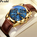 Original POSHI Luxury Brand Men's Watches Fashion Chronograph Auto Calendar Waterproof Quartz Watches For Men Casual Leather Strap Sports Luminous Clock Jam Tangan Lelaki. 