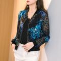 Women See-through Chiffon Coat Stand Collar Long Sleeve Floral Print Sunscreen Coat Zipper Placket Thin Outwear. 