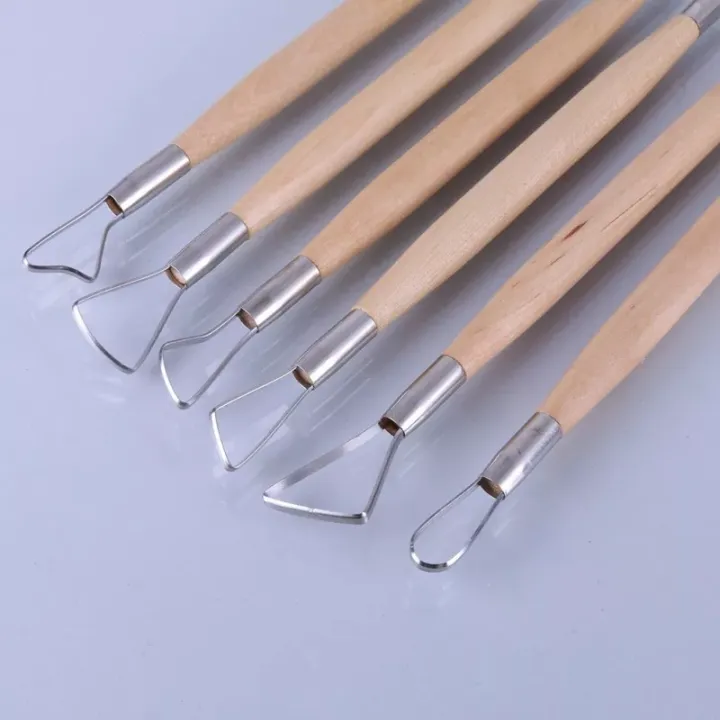 6PCS/Set%208%20inch%20Double%20End%20Conventional%20Ribbon%20Tool%20Wood%20Handle%20Wax%20Pottery%20Clay%20Sculpture%20Carving%20Tool%20DIY%20Craft%20Set%20-%20Image%204