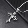 Fashion Vintage Flame Cross Pendant Necklace For Women Men Long Chain Punk Goth Trendy Accessories Choker Gothic Jewelry. 