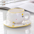 Hand-kneaded creative ceramic cup cloud coffee cup and saucer set irregular hand-painted cute mug flower water cup. 