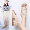 Women's Flat Sandals Summer Flat Heel Roman Shoes2023New Women's Student All-Match Thin Strap Fairy Style Sandals. 