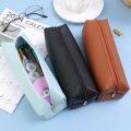 Artificial Leather PU Pen Bag Organizer School Office Supplies Pencilcase Students Stationery Simple Large Capacity Pencil Bag Fashion Dustproof Storage Box 1Pcs. 