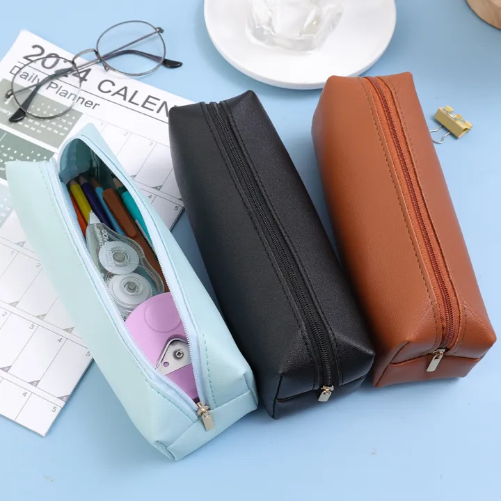 Artificial%20Leather%20PU%20Pen%20Bag%20Organizer%20School%20Office%20Supplies%20Pencilcase%20Students%20Stationery%20Simple%20Large%20Capacity%20Pencil%20Bag%20Fashion%20Dustproof%20Storage%20Box%201Pcs%20-%20Image%204