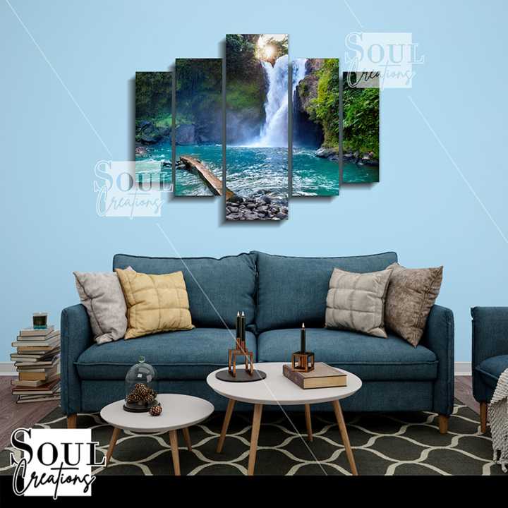Five (5)Pieces Modern Hd Printed Home Decor Wall Art Picture Frame - Waterfall