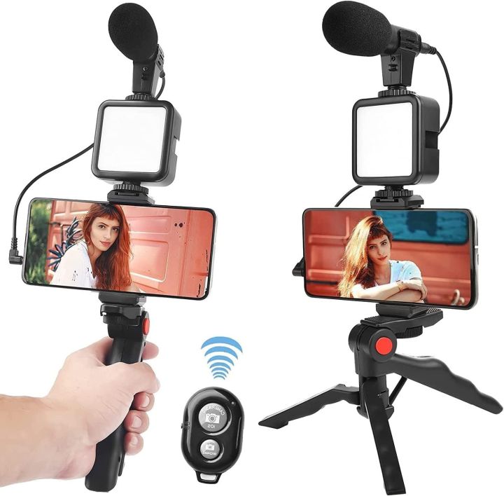Smartphone Vlogging Kit With Tripod Phone Holder Mini Microphone LED ...