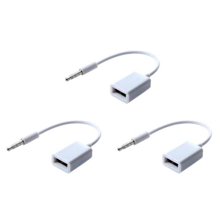 Sptrry3X Car MP3 3.5mm Male AUX Audio Plug Jack to USB 2.0 Female Converter Cable Cord White