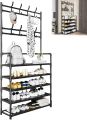 Entryway Coat Rack - Large Space, 5-Tier Shoe Storage, Hanging & Storage, 15-20 Pairs, Black. 