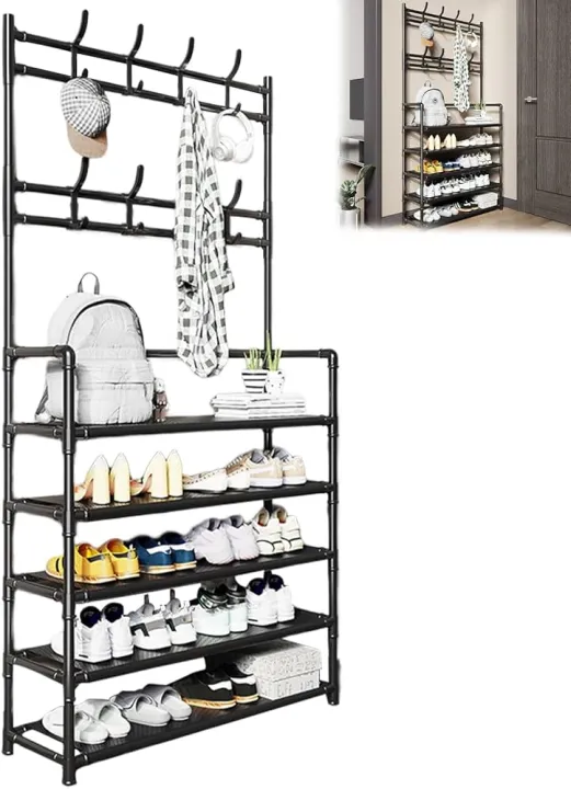 Entryway%20Coat%20Rack%20-%20Large%20Space,%205-Tier%20Shoe%20Storage,%20Hanging%20&%20Storage,%2015-20%20Pairs,%20Black%20-%20Image%203