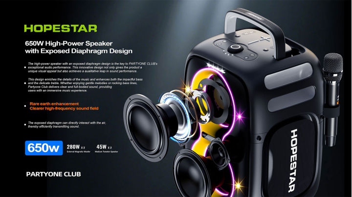 HOPESTAR%20PARTYONE%20CLUB%20650W%20High%20Power%20PartyboX%20Bluetooth%20Speaker%20with%20Dual%20Microphones%20-%20Image%208