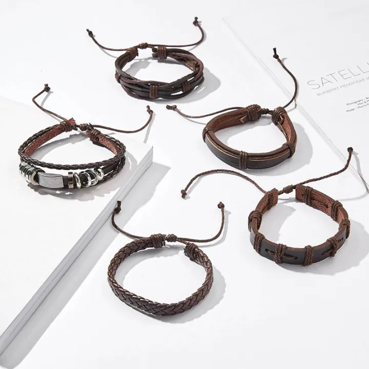 sevenq8%206pcs/set%20Multilayer%20Leather%20Leaf%20Owl%20Bracelet%20Men%20Women%20Wristband%20Bangle%20Cuff%20-%20Image%203