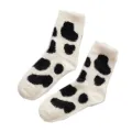 Cow Print Mink Plush Socks For Women Girl Winter Mid Tube Thickened Warm Funny Stockings Cute Animal PrintedHome Floor Socks. 