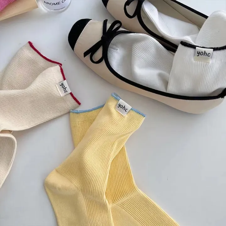 Cream%20Colored%20Socks%20Spring/Summer%20Medium%20Length%20Socks%20Double%20Needle%20Fabric%20College%20Wind%20Pile%20Socks%20Japanese%20Fashion%20Cotton%20Socks%20-%20Image%203
