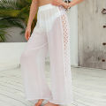 Women Casual Beachwear, Solid Color Hollow Out See-Through Loose Cover Up Long Pants. 