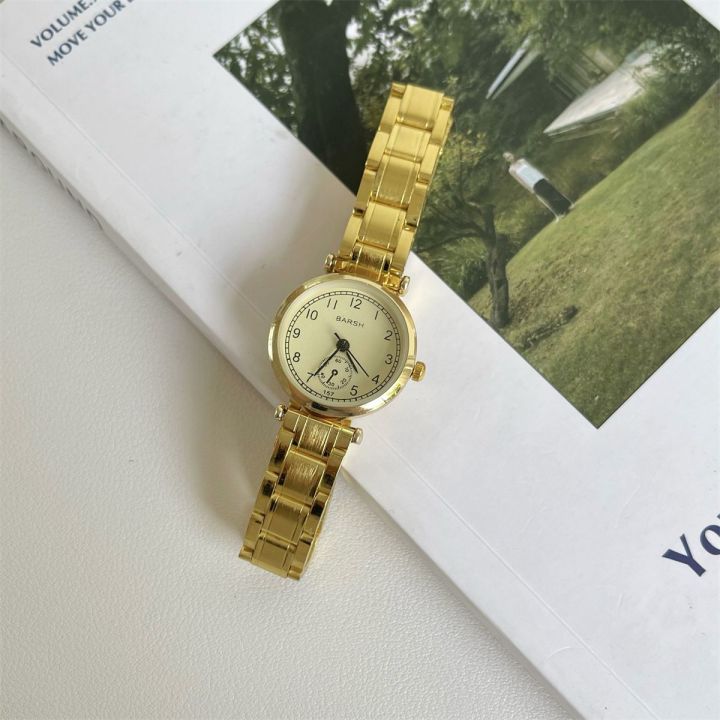【Hengli jewelry story】Vintage Chain Watch for Women, Round Small Gold Watch, Exquisite Light Luxury Digital Scale Quartz Women's Wristwatch