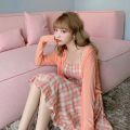 New Spring and Summer Sweet Pink Plaid Strap Dress for Women Summer Fresh Student Dress Korean Style Girl. 