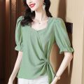 2024 Fashion Design Korean Shirt Female New Summer Plus Size Chiffon Fabric Casual Slim Short-sleeved Shirts Women. 