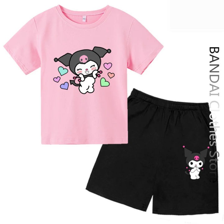Fashion Cute Cartoon Kuromi Children's T-Shirt Kawaii Summer Tees Loose Short Sleeve Women Y2k Tops Boy Girl Shirts