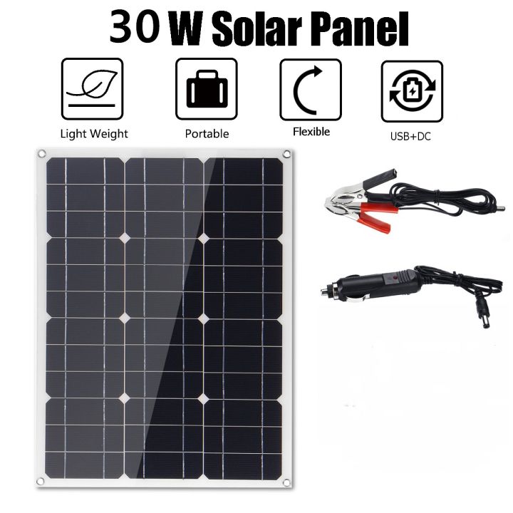 18V & 5V 30W single crystal flexible solar panel with single USB and DC in-line