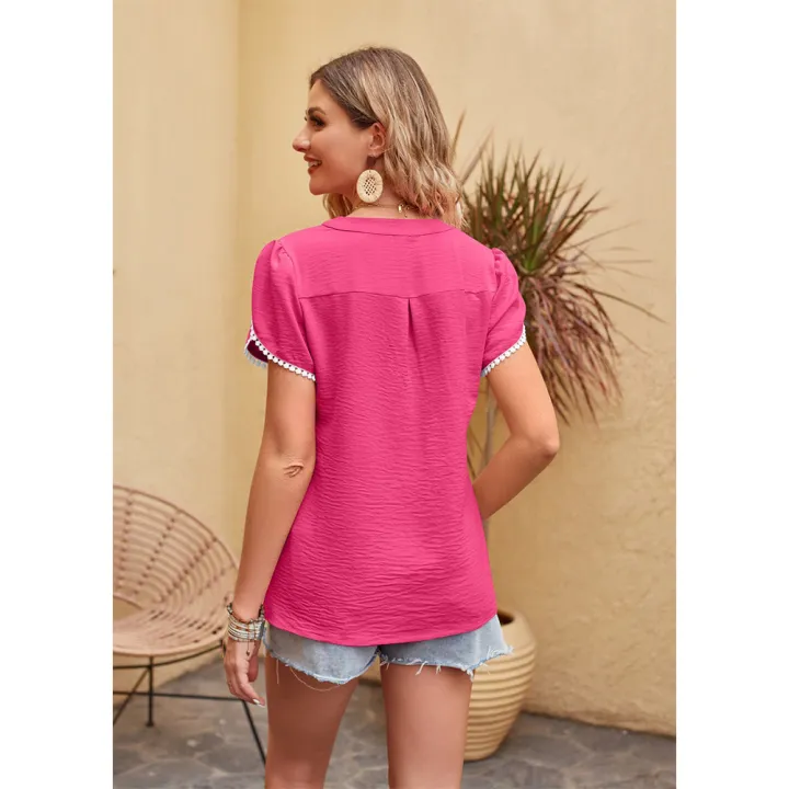 Yfashion%20Women%20V%20Neck%20Chiffon%20Shirt%20Lace%20Petal%20Short%20Sleeve%20Blouses%20Solid%20Color%20Summer%20Casual%20Shirt%20Pullover%20Tops%20-%20Image%206