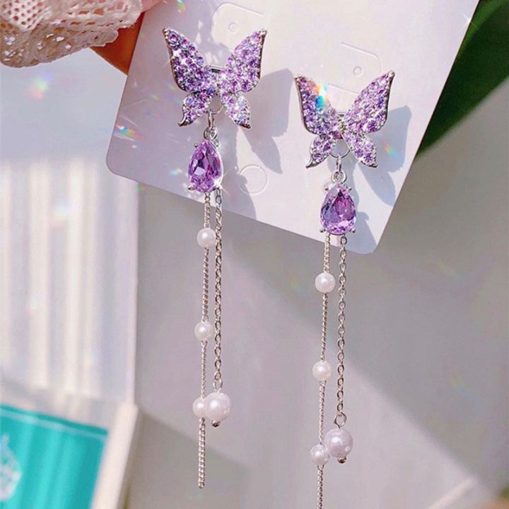 Enacolor%20%20%20Long%20Dangle%20Earrings%20Exquisite%20Purple%20Crystal%20Pearl%20Butterfly%20Drop%20Earrings%20for%20Girls%20-%20Image%204