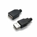 Type A Male Female USB 4 Pin Plug Socket Connector With Black Plastic Cover Type-A DIY Kits. 
