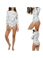 Women Bodysuit Surfing with Flower Pattern, Color Matching High-Waisted Fit Clothing. 
