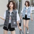 Women's Denim Vest 2023 Spring and Summer New Large Pocket Fashion Popular Sleeveless Waistcoat Coat Top All-Matching. 