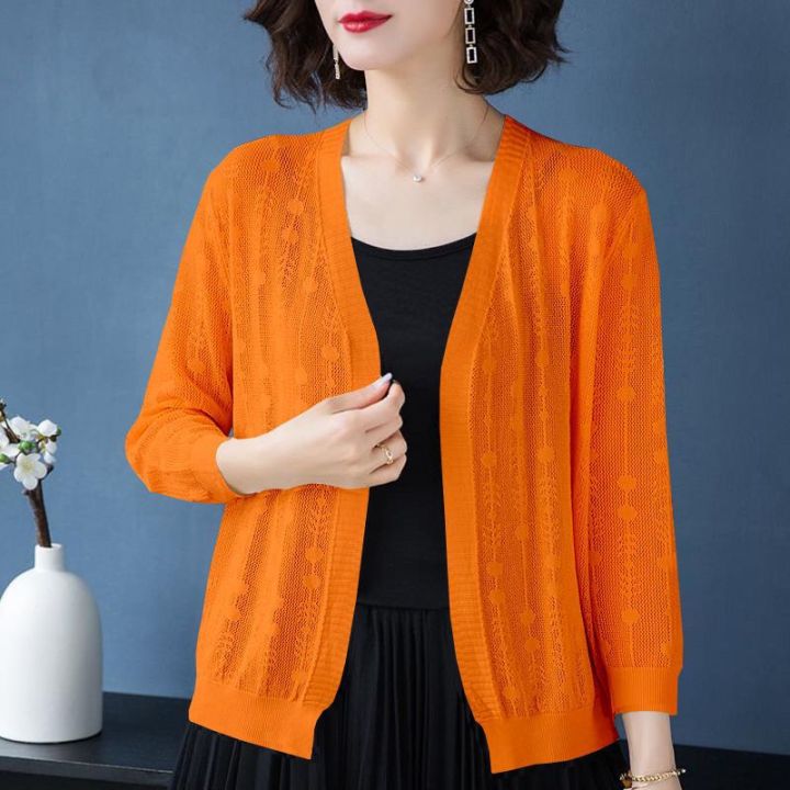 New%20Summer%20Ice%20Silk%20Sweater%20Women's%20Cardigan%20Outer%20Wear2023Loose%20Shawl%20Coat%20Thin%20Office%20Cardigan%20Sun%20Protection%20Clothing%20-%20Image%206