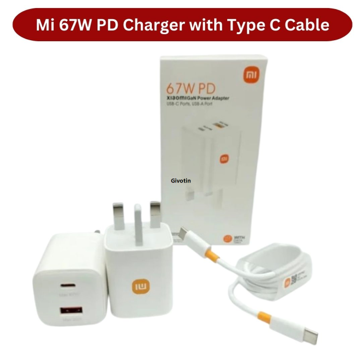 Xiaomi 67W 3Pin USB To Type C Charger, Xiaomi Mi Charger 67W Type C Original Turbo Charge Fast Charging Charger Adepter 67W, Mi 67W PD Charger with Type C Cable, XIAOMI XIAOMIGaN Power Adapter 67W PD Type C