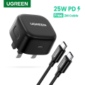 { Free 2m C-C Cable } UGREEN USB C Charger PD 25W Support Type C PD Fast Charging Phone Wall Charger For Samsung S20 S21, Samsung A52, Xiaomi 10 Pro Tablet. 