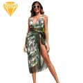 Monokini Skirt Set Floral Print Deep V Neck Swimsuit Set for Women 2 Pcs/set Beachwear with Lace-up Skirt Quick Dry High Waist Design Women One-piece Swimsuit. 