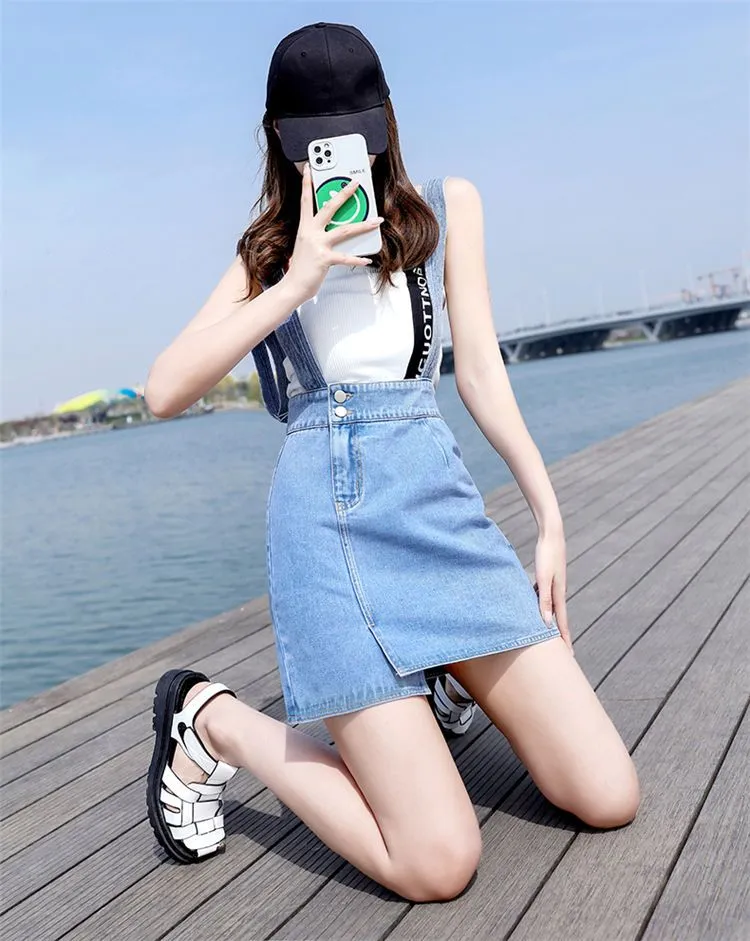 Jeans Jumper Skirt Suspenders Mini Skirt High Waisted Denim Jumper