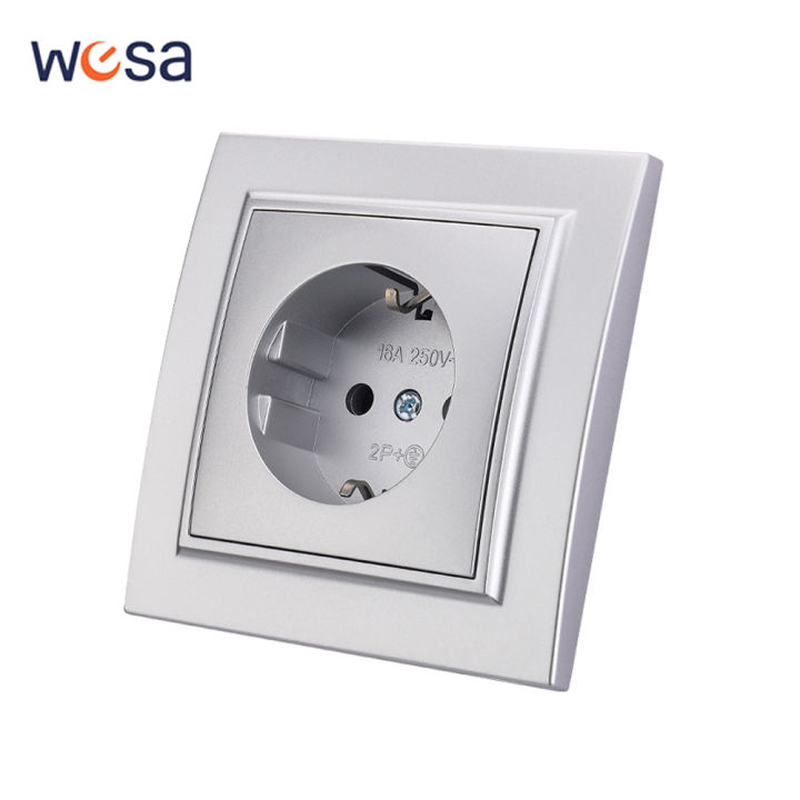 Silvery Classic 250V Plugs Socket Electrical Outlets Wall Embedded AC With Ground EU Standard Power Sockets Retardant 250V