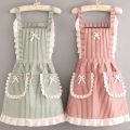 【HOT】 Korean Version Cotton And Linen Apron For Women Cute Kitchen Home Cooking Breathable Apron Fashionable Work Clothes Chef Apron. 