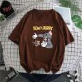 Cat And MouseTT-shirt Men's Tom Jerry Cartoon Cartoon Short Sleeve Cotton Youth Student Couple Summer Wear. 