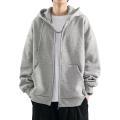 Male Clothes Black Solid Sweatshirt For Men Full Zip Up Hooded Hoodies Winter Young On Sale Offers High Quality Korean Style. 