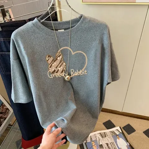 White%20Short%20Sleeve%20T%20T-shirt%20Women's%20Summer%20New%20Loose%20T-shirt%20Western%20Style%20Younger%20Fashion%20Cute%20Printed%20Half%20Sleeve%20Top%20-%20Image%203