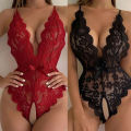 2024 Costme Summer Outfits Sets Woman Women's One Piece Hollow Open Deep V Bowknot Lace Party Mesh Bodysuit Jumpsuit. 