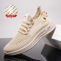 Handsome Flat Hollowed Summer Men's Shoes 2024 Travel Shoes Mesh Shoes Running Flying Woven Breathable Versatile Casual Shoes. 